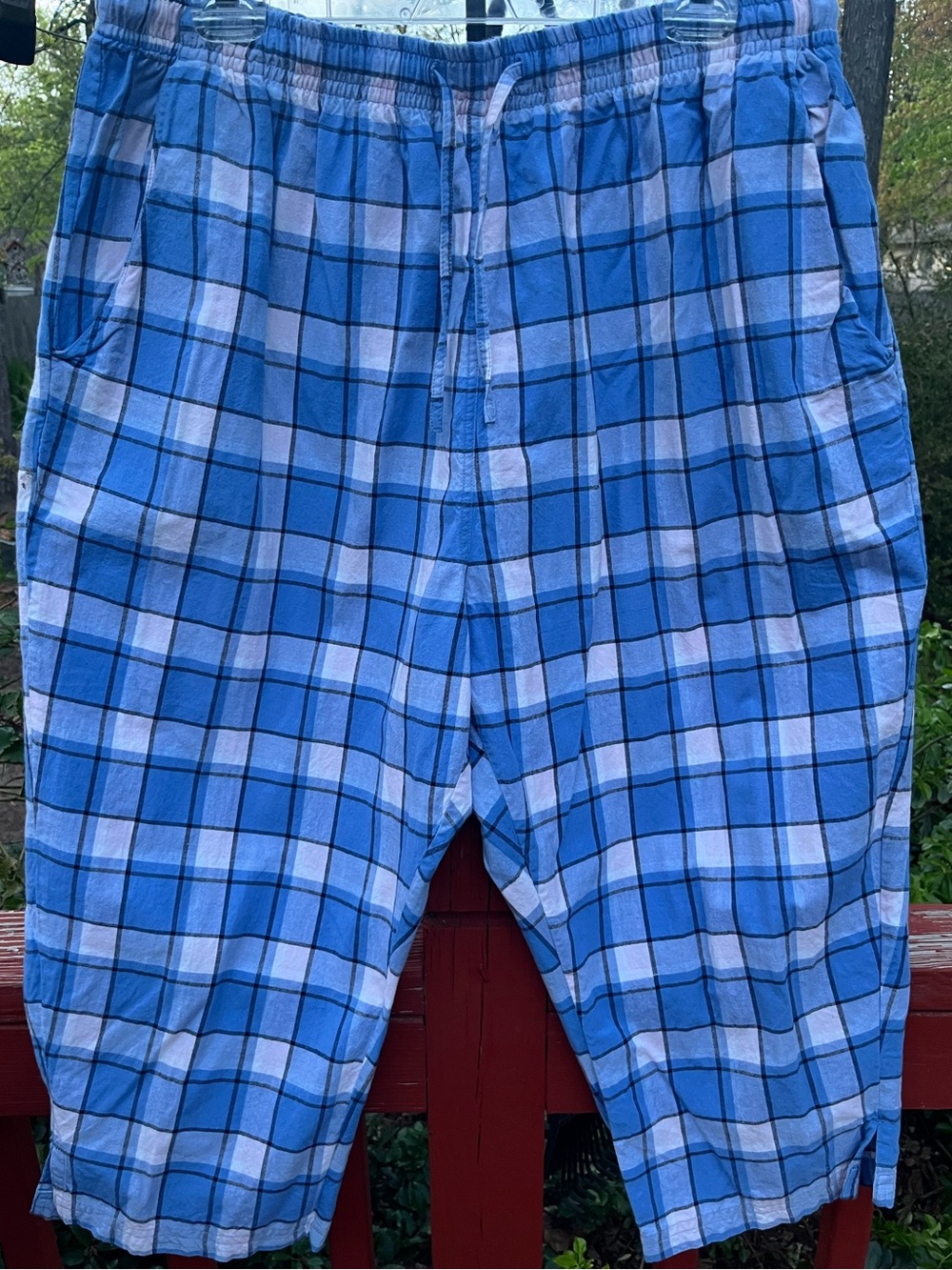 Erika & Co. Blue Plaid 90’s Cotton Crop Pants Size 2X Elastic Waist